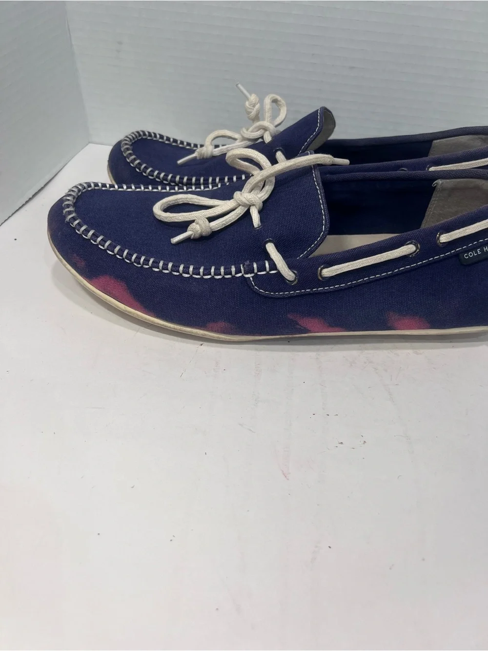Cole Haan Navy Suede Boat Shoes with White Laces